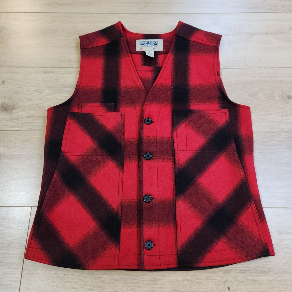 Stormy Kromer Vest Mens Medium Red Wool Buffalo Plaid Button Outdoor Workwear